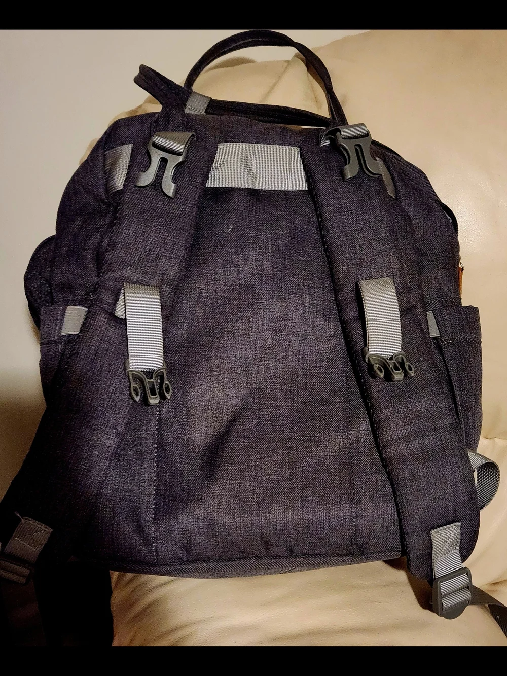 Gray Women Baby Backpack Tote with Tan Trim